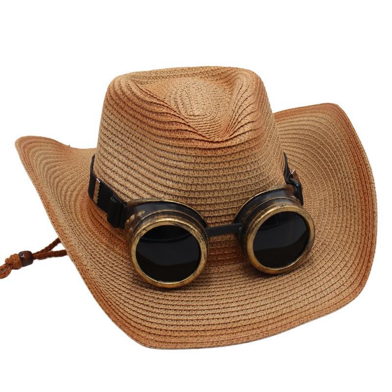 Western Cowboy Straw Hat Glasses Decorative Visor Ethnic Style Jazz Hat Prairie Knight Hat