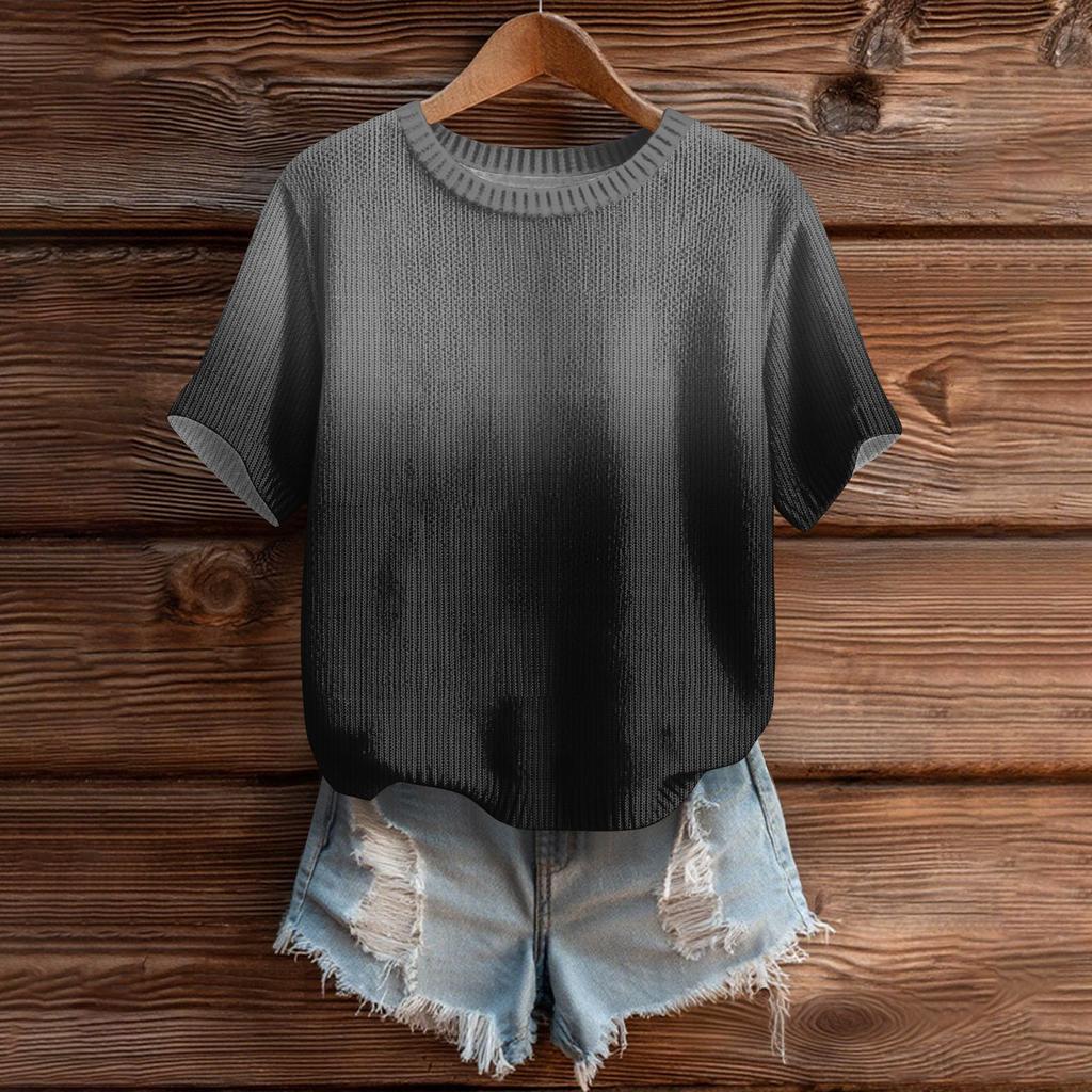 Women's Cute Sweater Knitted Fashion Casual Round-neck Short-sleeved  Cozy Print Top
