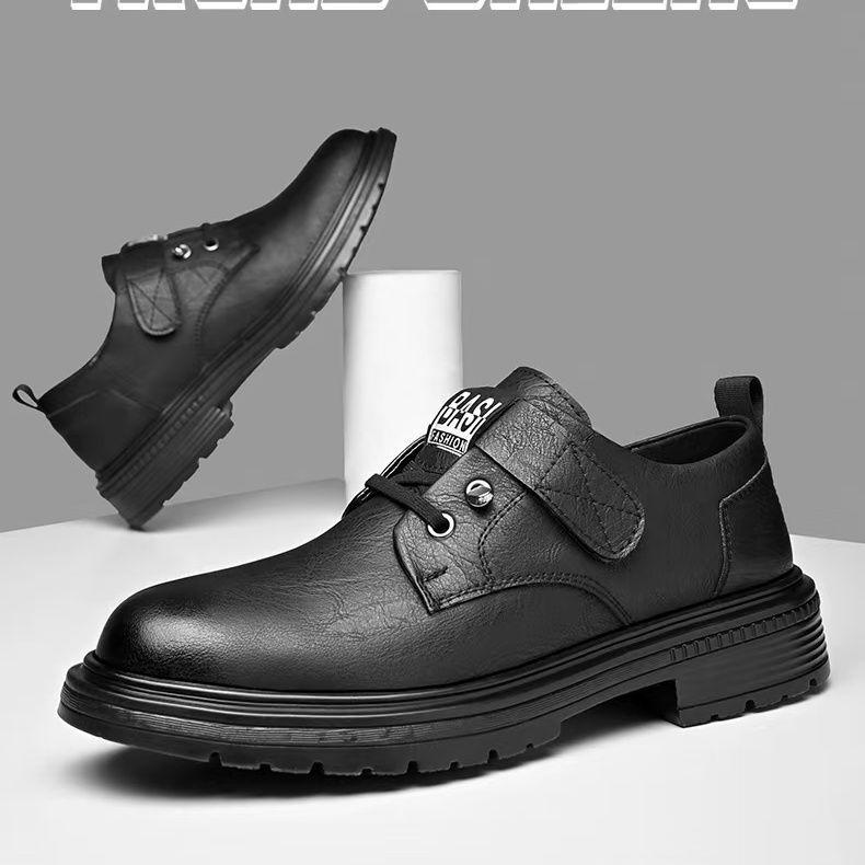 Autumn and winter new British style breathable casual shoes low top thick sole big head leather shoes soft sole
