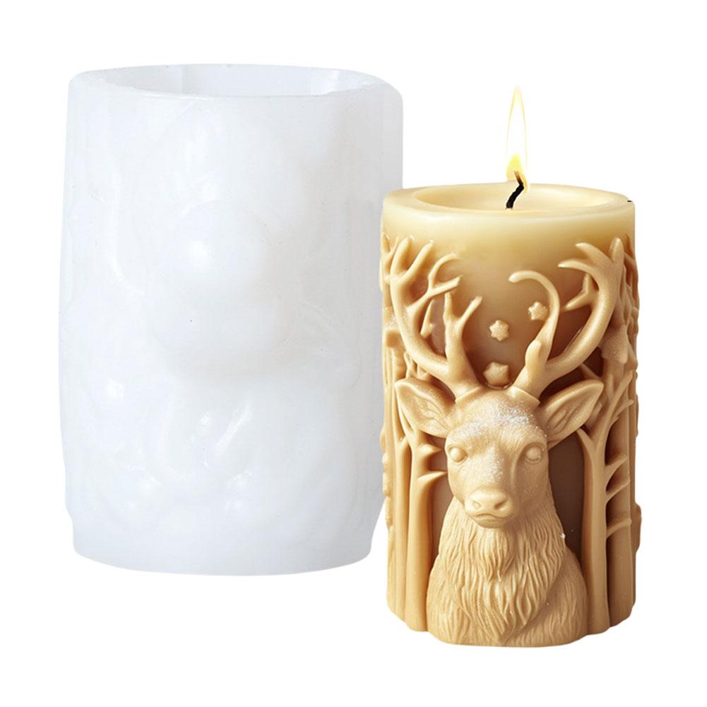 3D Christmas Tree Elk Relief Cylinder Candle Silicone Mold Merry Christmas Epoxy Resin Mold DIY Xmas Art Craft Gifts Home Decor