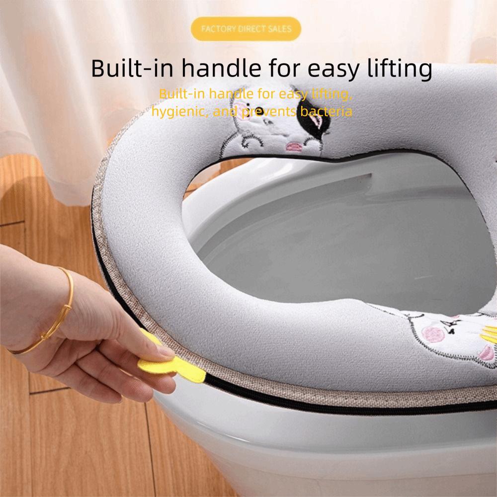 Washable Thickened Toilet Seat Cover Zipper Closure Cartoon Pattern Toilet Mat Cushion Removable Potty Cover Case Autumn Winter