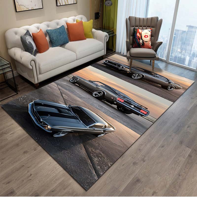 Old School Muscle Car Pattern Cool Area Rug Carpet for Living Room Anti-slip Rug Camping Picnic Mat Yoga Mat Kid Bedroom Decor