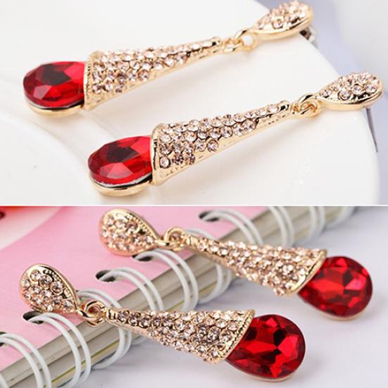 Women Waterdrop Chandelier Rhinestone Full Zircon Earrings Ear Stud Ear-clip