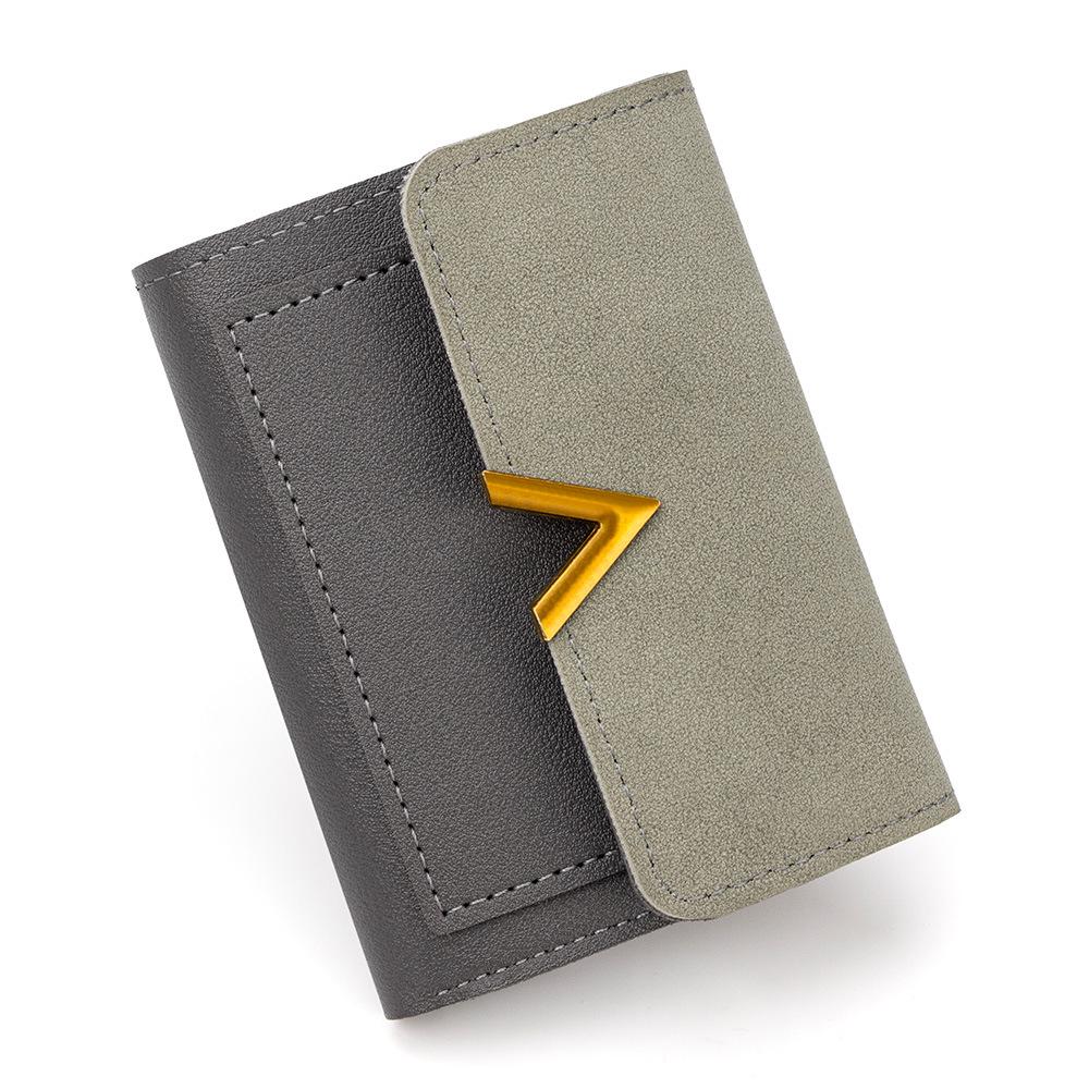 European & American Retro Women's V-Shaped Trifold Wallet with Card Holder, ID Window, Coin Purse, and Money Clip.