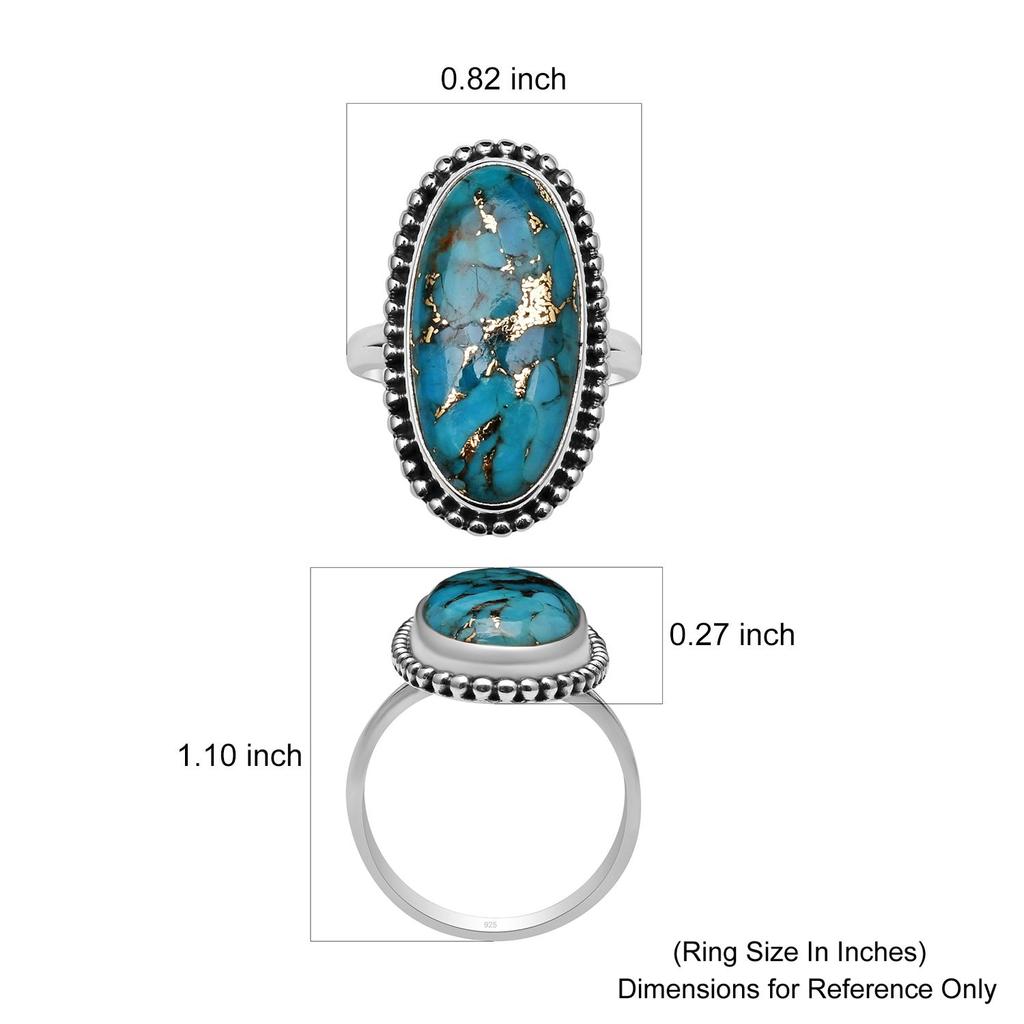 Natural Copper Turquoise Gemstone 925 Sterling Silver Beaded Split Shank Ring For Women & Girls