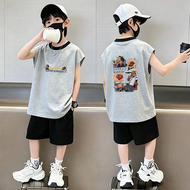 Boys' Stylish Cotton Color Block Vest & Shorts Set – Summer Two-Piece Casual Outfit