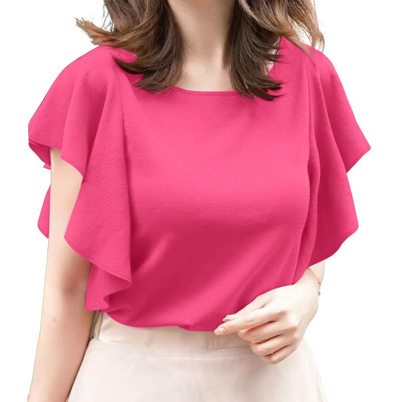 

ZANZEA Женская повседневная блузка с круглым вырезом и рукавами-рюшами свободного кроя 5XL розовый