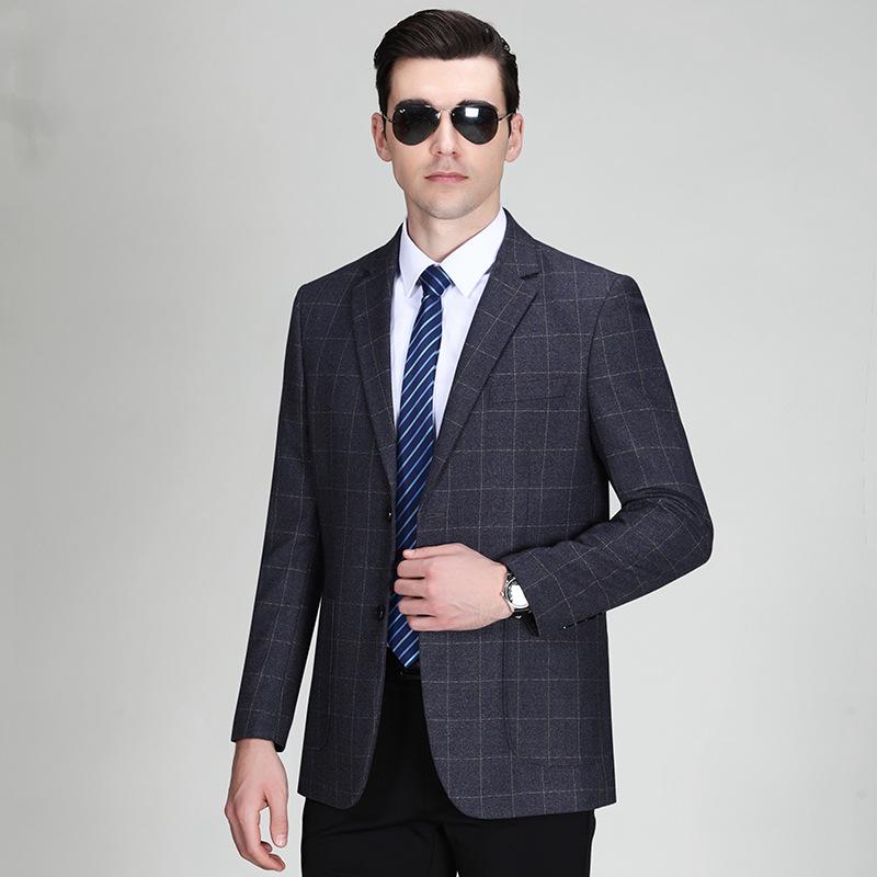 Men's Slim Fit Plaid Business Suit Jacket - Western Korean Style High-End Autumn Wear for Middle-Aged
