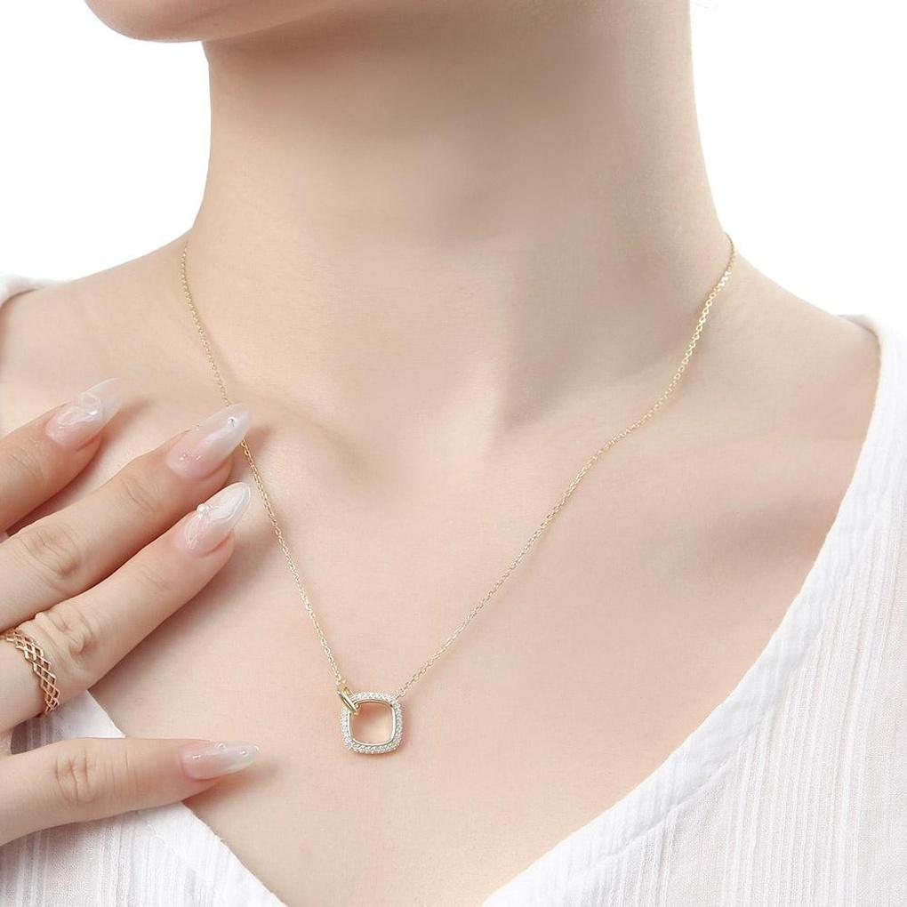 925 Silver Gold Plated Double Square Necklace