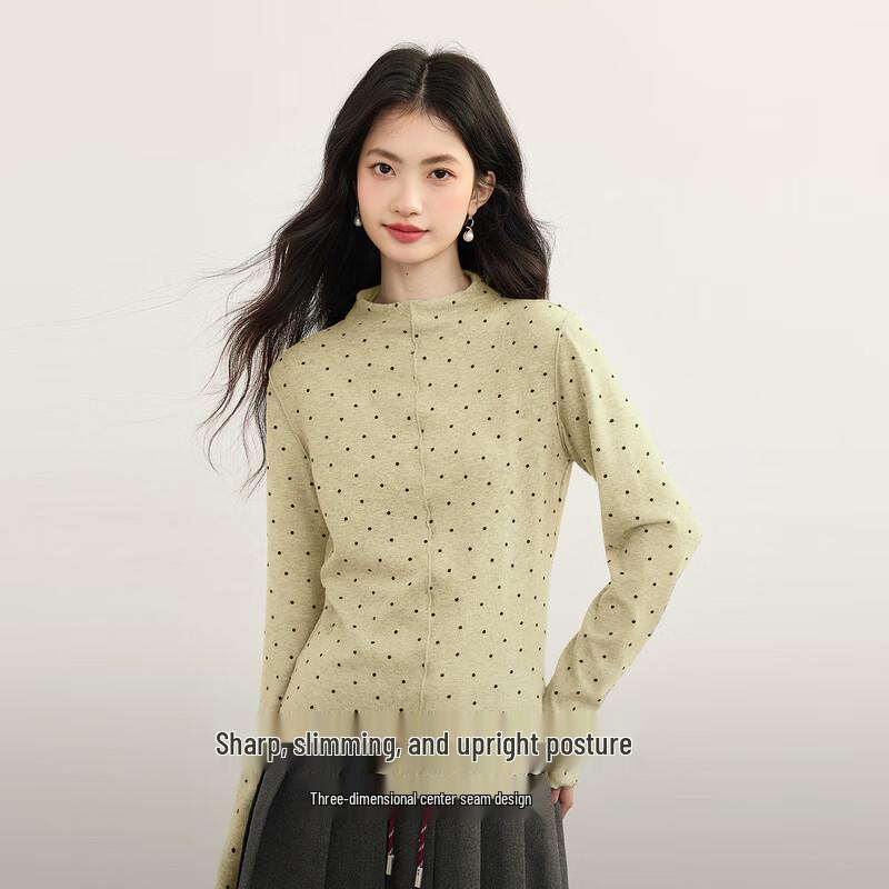 Women s Flocked Polka Dot Mock Neck T-Shirt XL