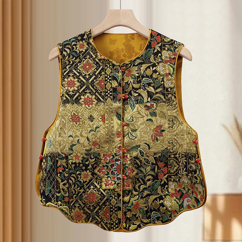 

Elegant Song-Style Reversible Brocade Cardigan Vest XL