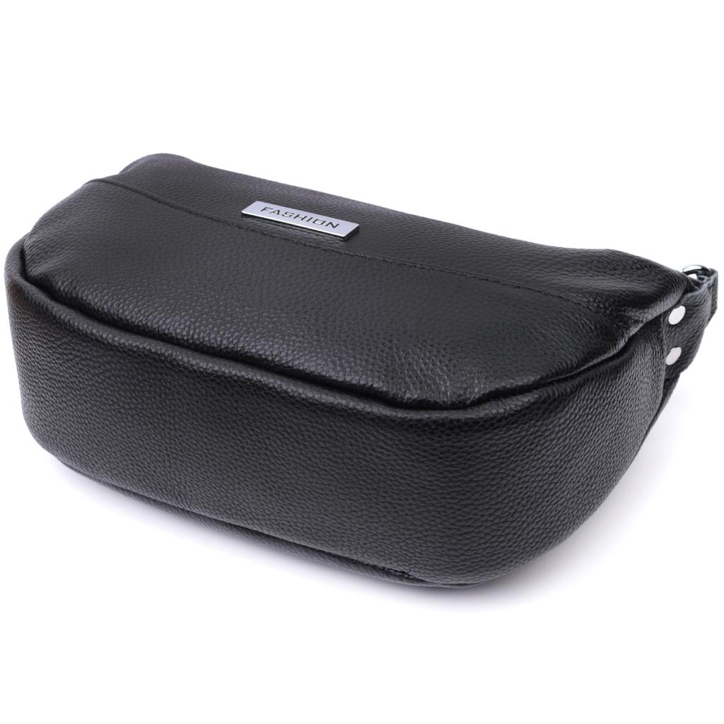 Damen Leder Umhängetasche mit ungewöhnlichem Reißverschlussanhänger Vintage 22615 Schwarz