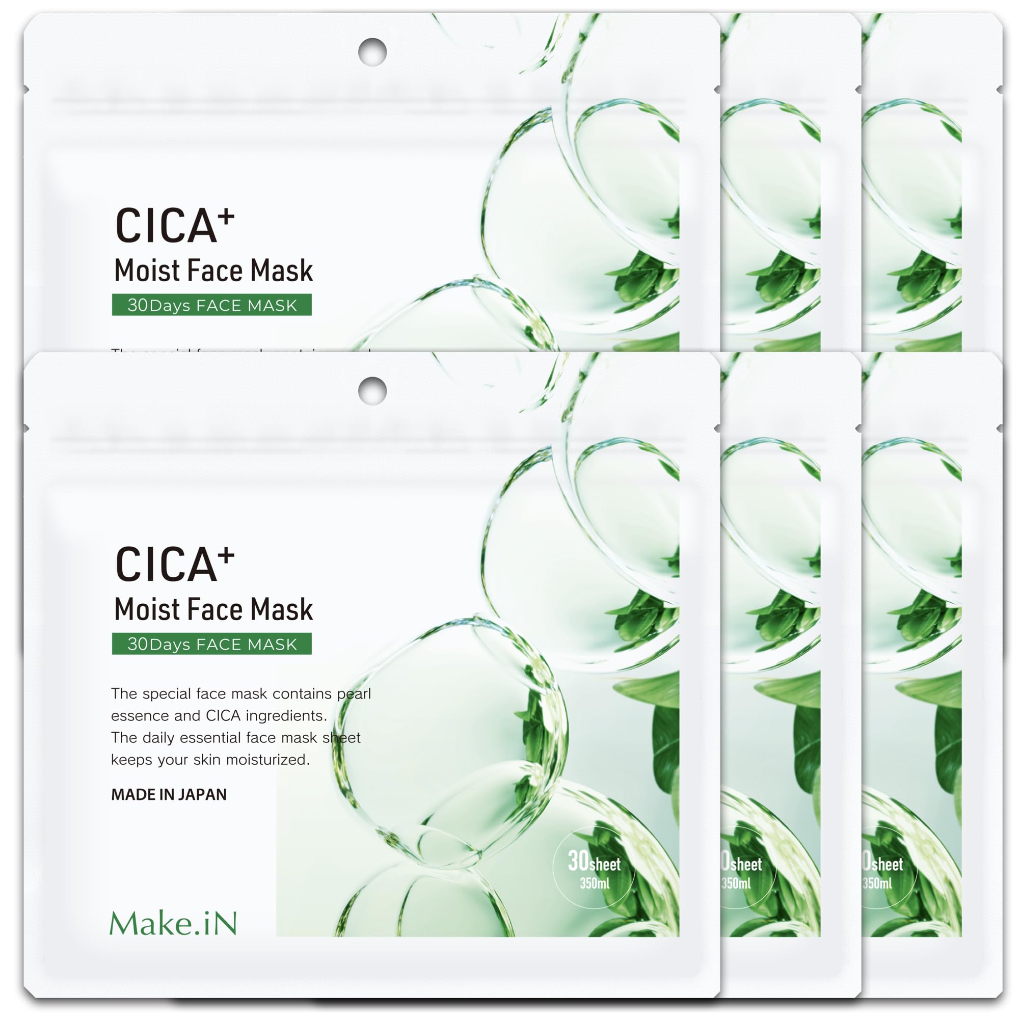 Moist Face 30 sheets x 6 packs CICA MOIST FACE Cica Sheet Made in Beauty Beauty Large Capacity Make.iN CICA+ Mask, MASK, Pack, Mask, Japan,