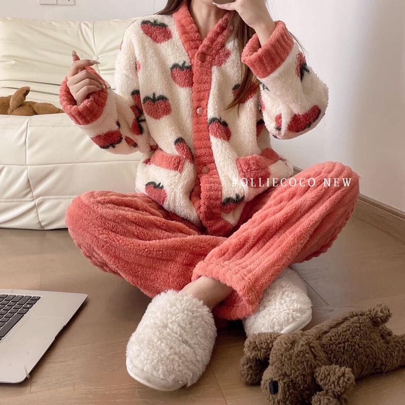 Женский утепленный фланелевый пижамный комплект OEING L-XL