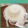 Women Wide Brim Straw Hat With Tie Ribbon For Beach And Resort Sunshade