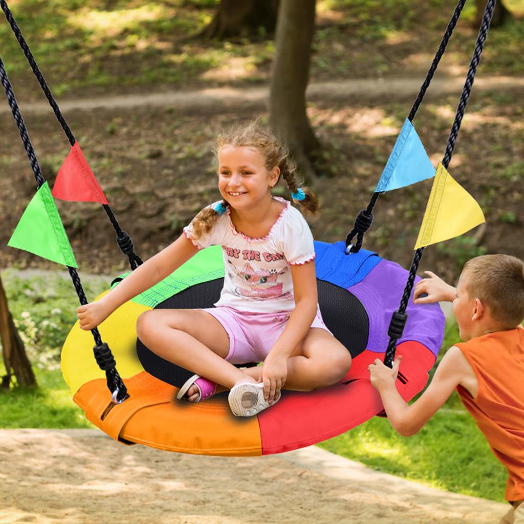 Odoland 100cm Diameter Swing 300kg Weight 900D Oxford Alloy Steel Suitable for Kids and Assembly Tools Easy Hanging Spider Tree or Home Mixed Colors