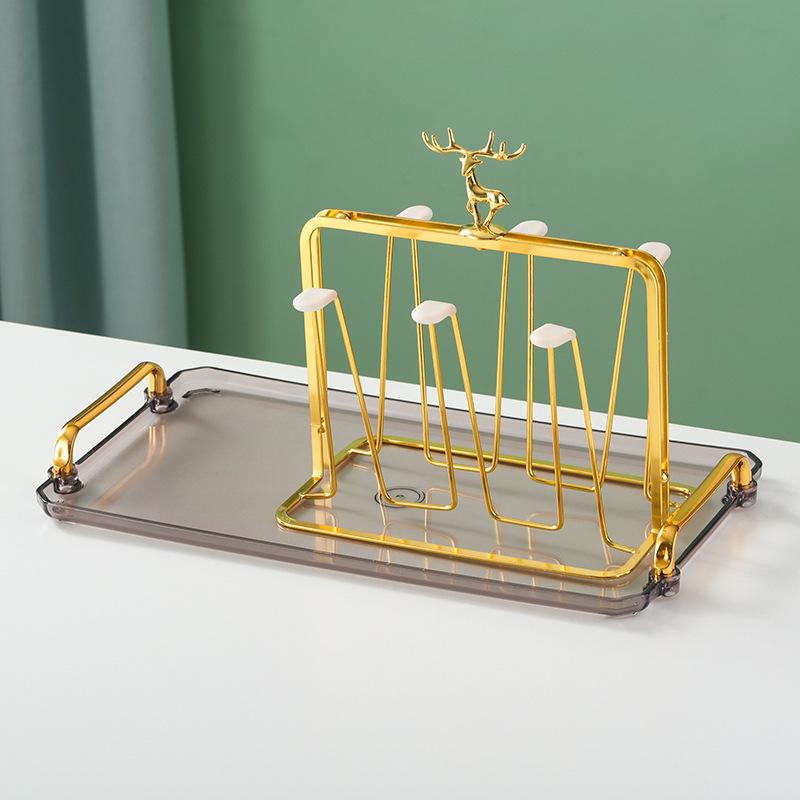 European Style Tea Tray Set with Plastic Handle and Cup Rack