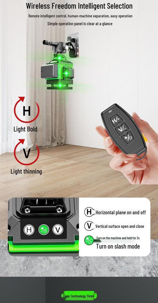 High-Precision 12-Line Green Laser Level with Auto-Leveling for Outdoor Use