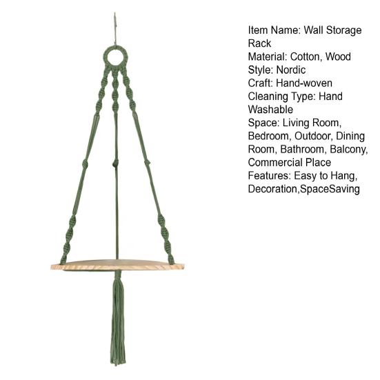 Wall Hanging Corner Shelf Bohemia Handmade Cotton Rope 1/2 Tier Triangle Storage Shelf Farmhouse Rustic Wood Potted Plants Planter Craft Display Rack