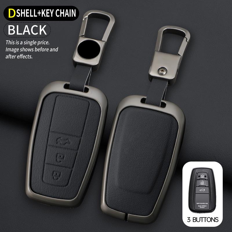Car Zinc Alloy Leather Key Cases Holder Cover Chain For Toyota Prado Land Cruiser Camry CHR RAV4 3Buttons Protective Shell Bag