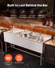 3 Compartment Sink, 18-Gauge 304 Stainless Steel, 254x356x254 mm Bowl Size, 3 Bay Commercial Under Bar Sink with Double Drainboard and Backsplash for