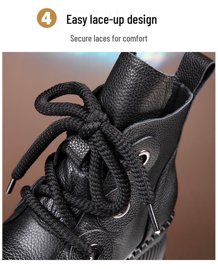 Women's Genuine Leather Retro Platform Ankle Boots - Lightweight, Soft, High-Top (2025 Autumn/Winter Collection)