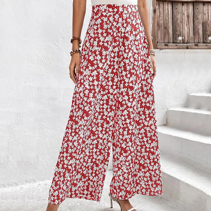 Frauen-Sommer-beiläufige hohe Taillen-Blumendruck-weite Beinhosen