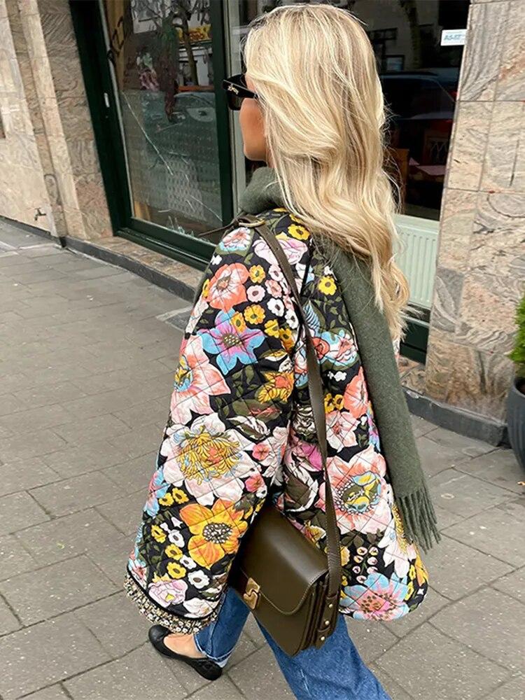 Herbst Gedruckt Mantel Frauen Langarm Baumwolle Elegante Jacke Lose Winter Casual Dame Streetwear Dicke Bunte Parkas