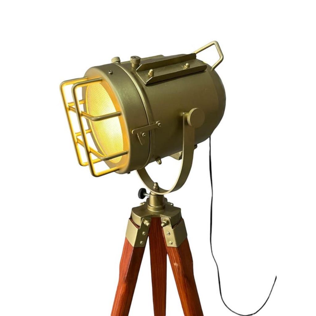 Elegant Brass Antique Tripod Searchlight Floor Lamp - Nautical Home Decor Retro Style Marine Spotlight Perfect for Corner Display