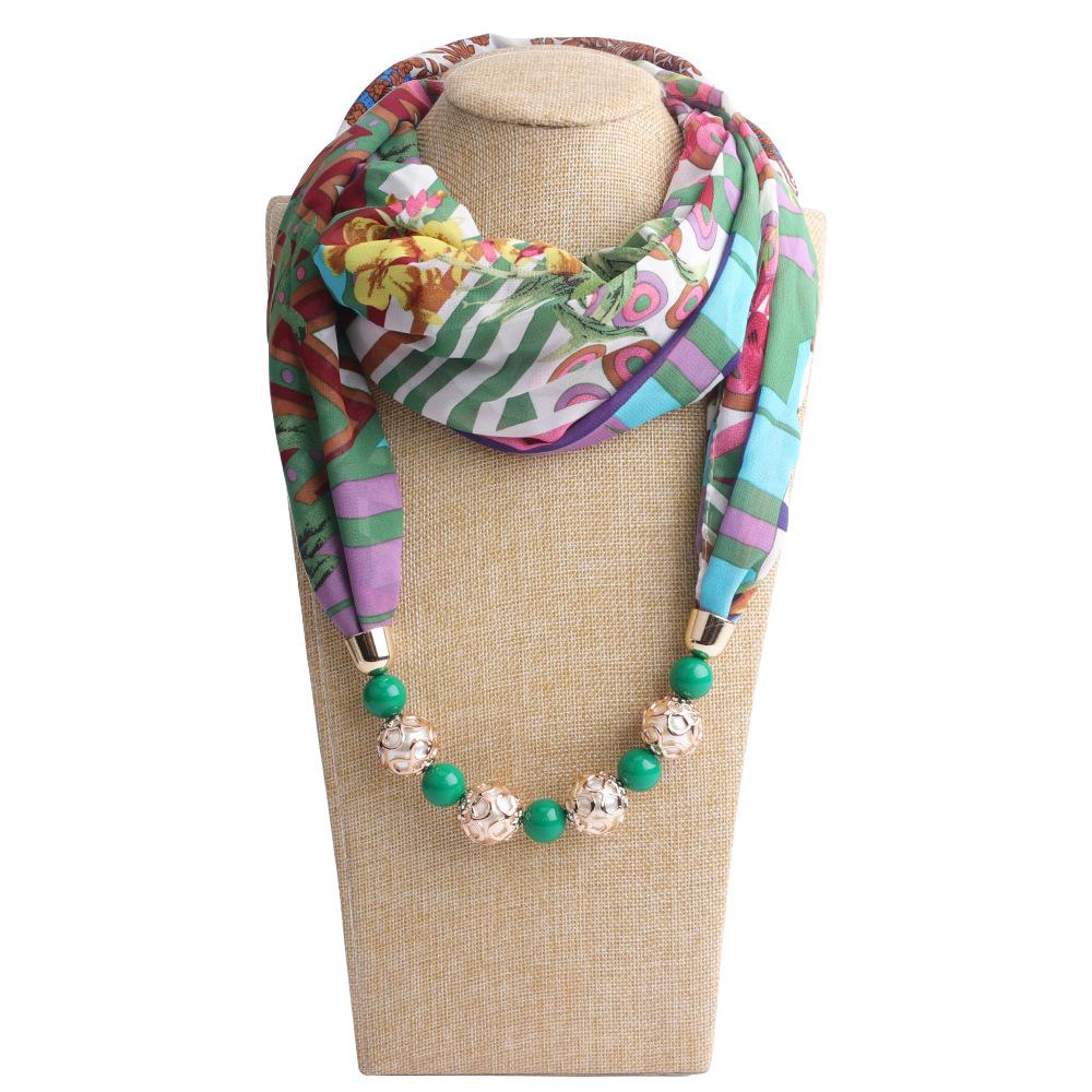 Chiffon Scarf Spring and Summer Women's Pearl Necklace Pendant Scarf Rainbow Scarf Clothing Accessories Scarf