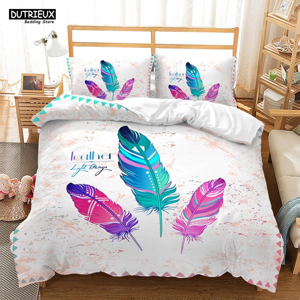 Comforter Luxury Feathers Bedding Set Colorful Soft Animal Feather King Queen Single Size S For Women