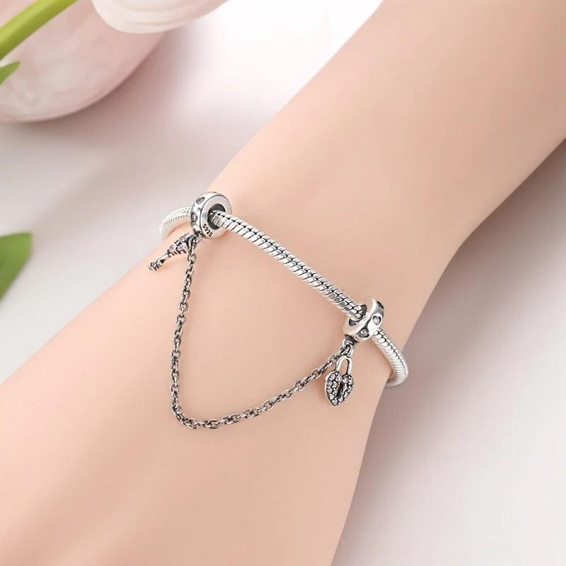 Pink Gemstone Golden Bow Tie Heart Original Copper Chain Bead Fit Bracelet Women Valentine'S Day Gift Jewelry Diy Accessory