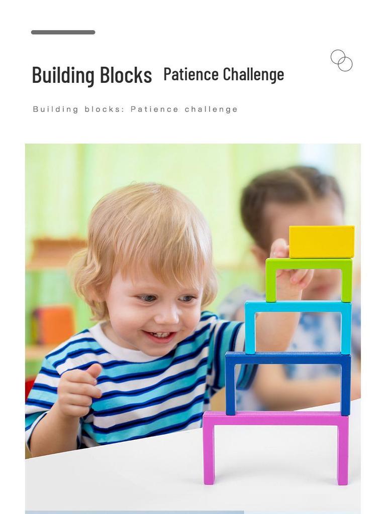 Children's Wooden Rainbow Stacking Blocks - Educational Geometric Tower Toy