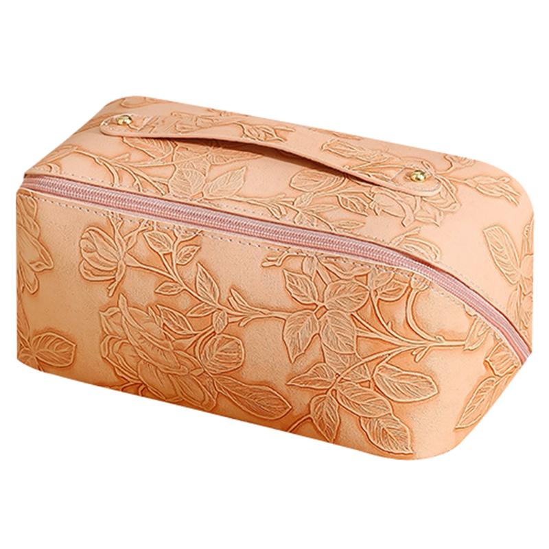 

Retro PU Leather Cosmetic Bag Printing Design Travel Toiletries Storage Bag Pink