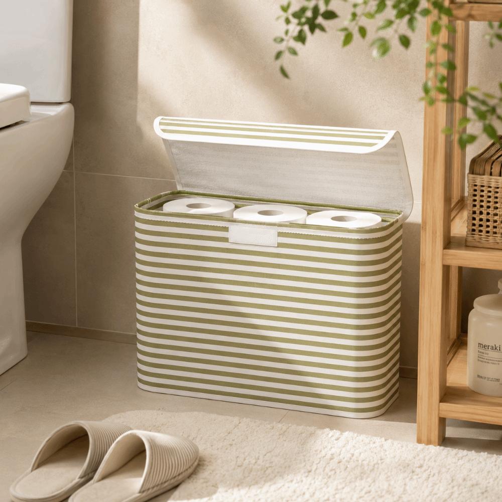 Container Foldable Toilet Paper Holder Stripe Printed Space-Saving Bathroom Tissue Box With Lid Laundry Basket Hotel