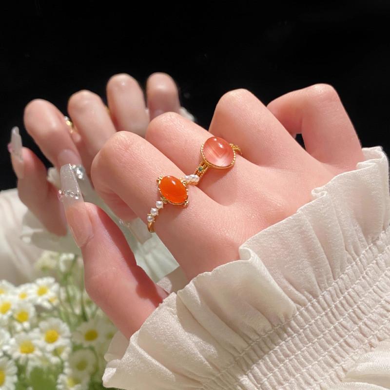 South Adjustable Chic Red Agate Ring With Gold Plating For Trendy Accessories Women