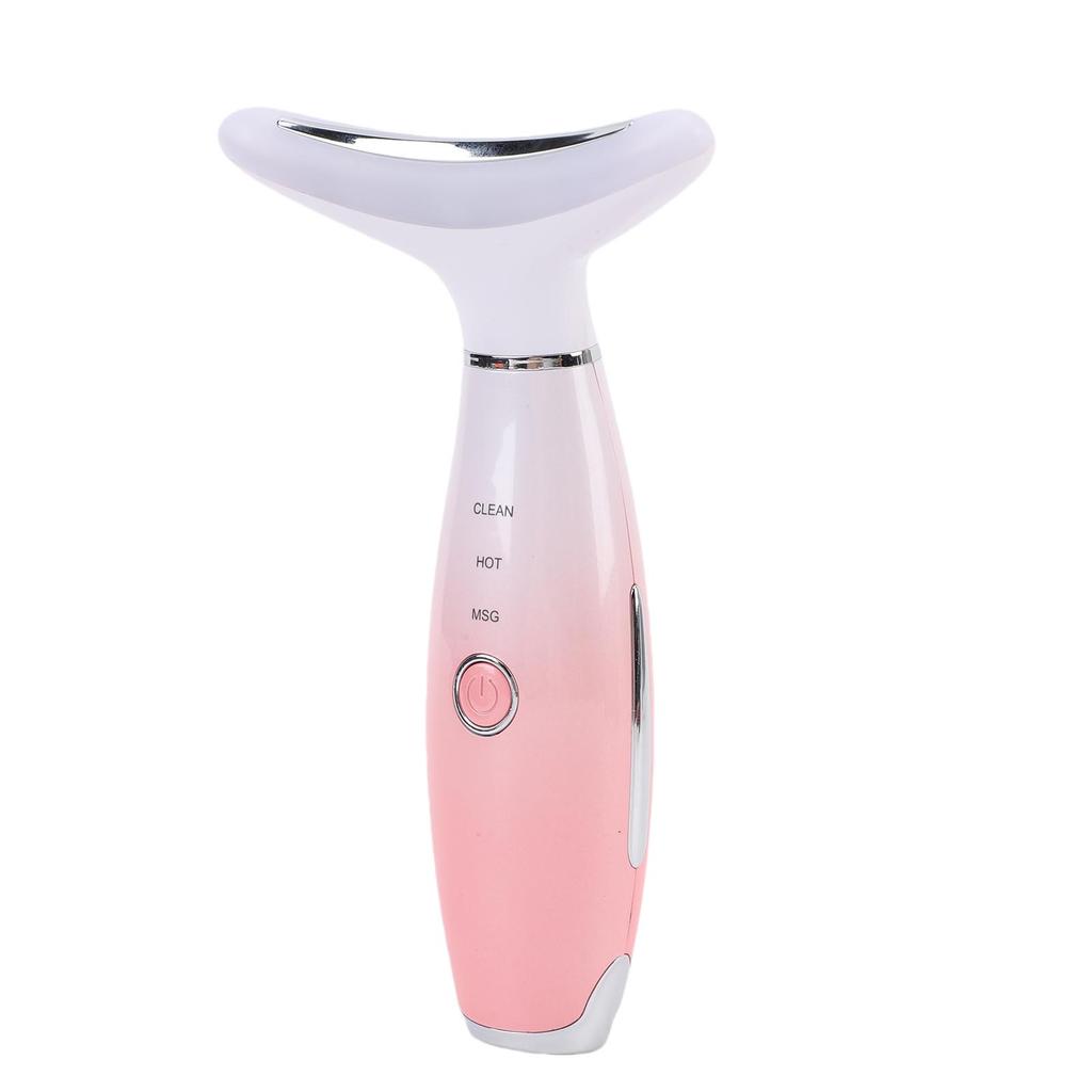 Neck Face Beauty Device Rechargeable 3 Modes Face Neck Massager Enhance Absorption with Heating Colorful LED Light Pink
