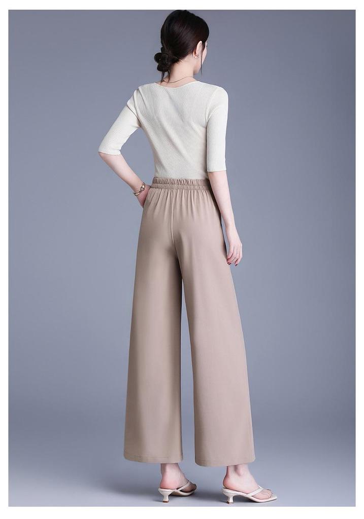 Elastic High-Waist Wide-Leg Pants for Middle-Aged and Elderly Women - Spring/Summer Slimming, Loose, Long Style