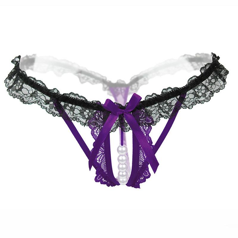 Lace Panties For Sex Open Crotch Briefs With Pearls Women Thongs And G Strings Sexy Transparent Lingerie Underwear