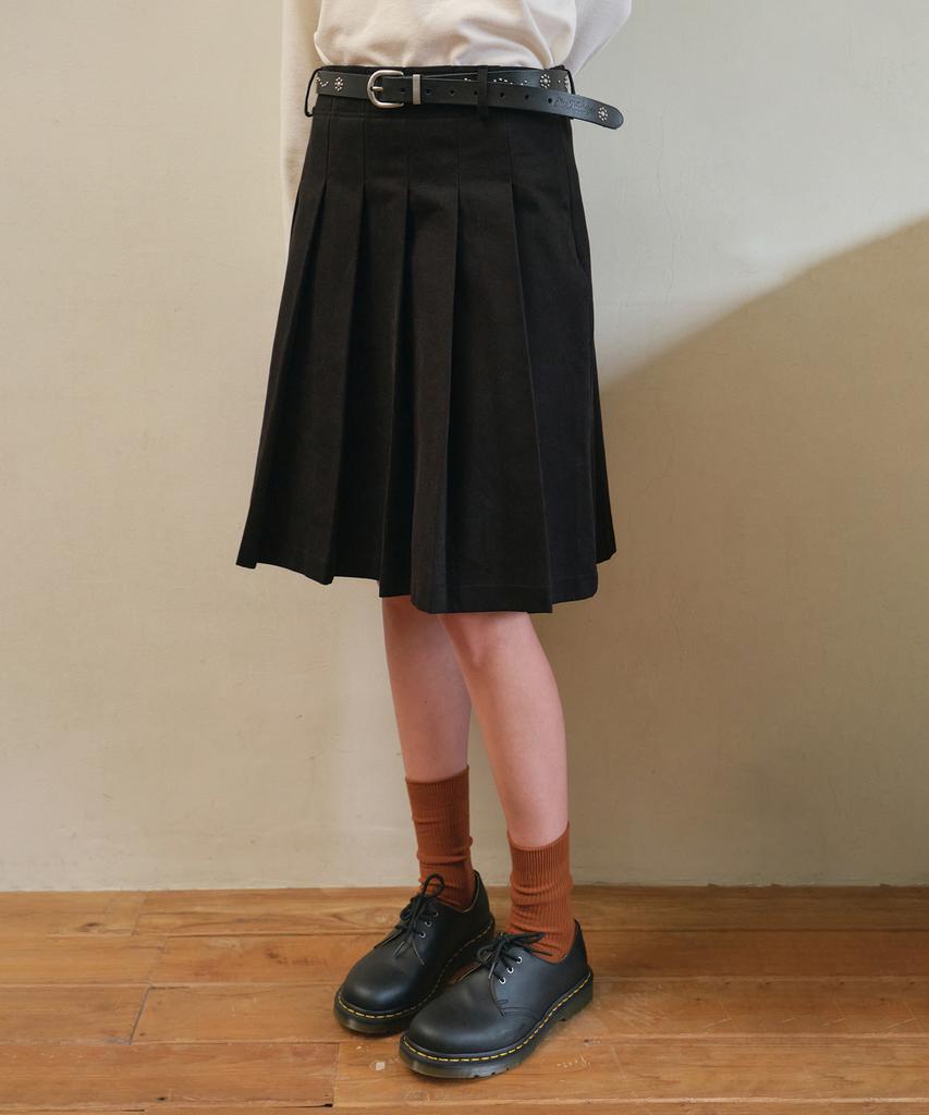 Aueonoseuteljia Mila Cotton Pleats Midi Skirt_Black(O25-Sk14)