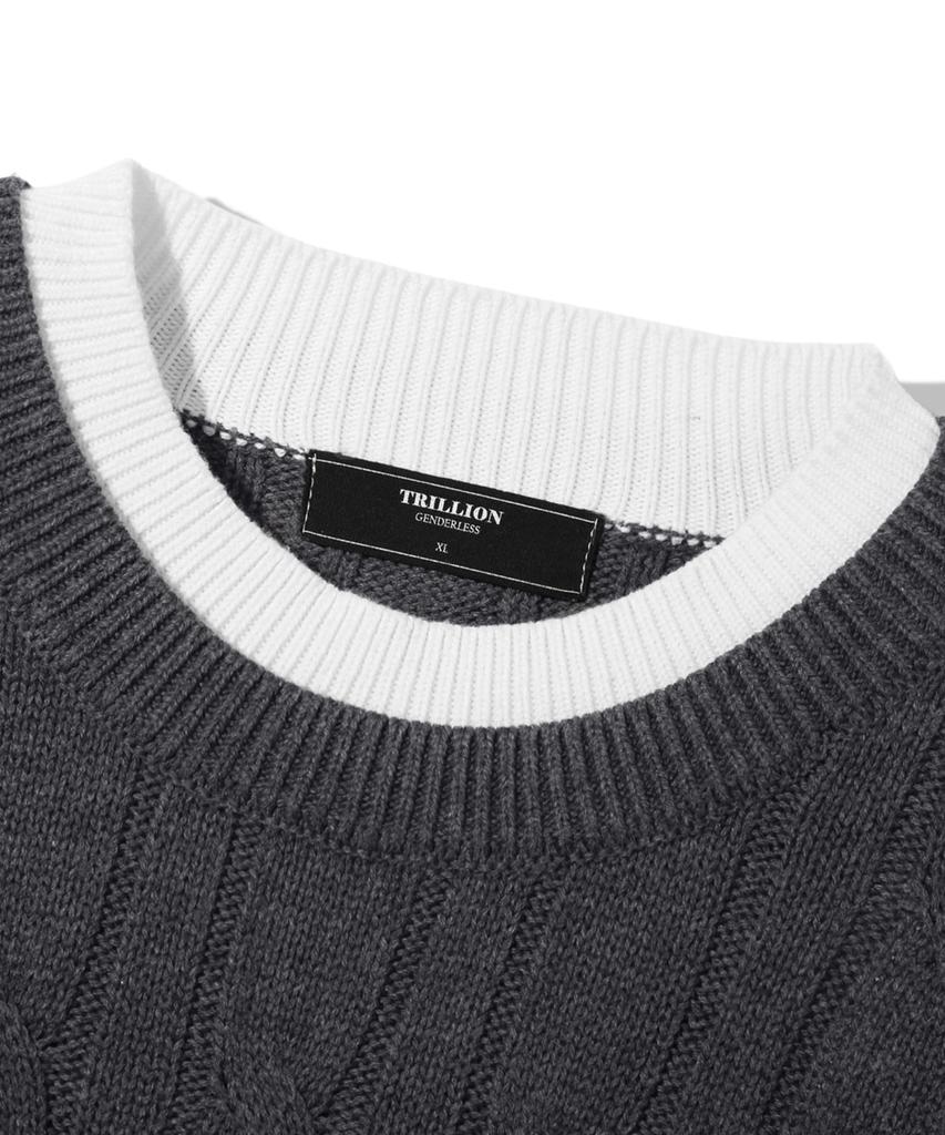 TRILLION Layered Cable Knit_Charcoal