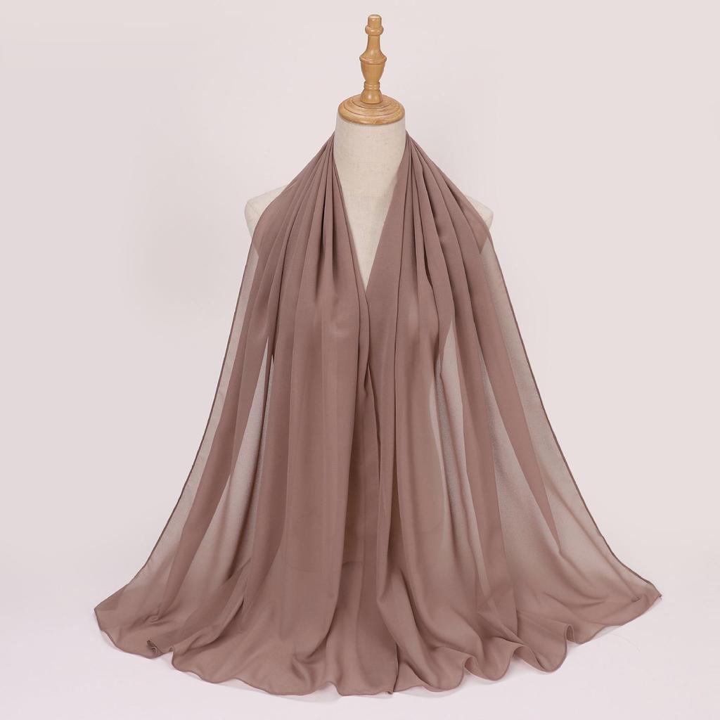 Ethnic Pearl Chiffon Hijab Scarf - Single Color, Long Style for Middle East & Africa