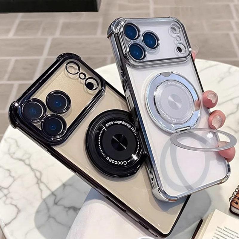 Luxury Transparent Magnetic Phone Case For 17 Air 13 14 15 16 17 Pro Max 11 12 With Ring Stand Plating Soft Case
