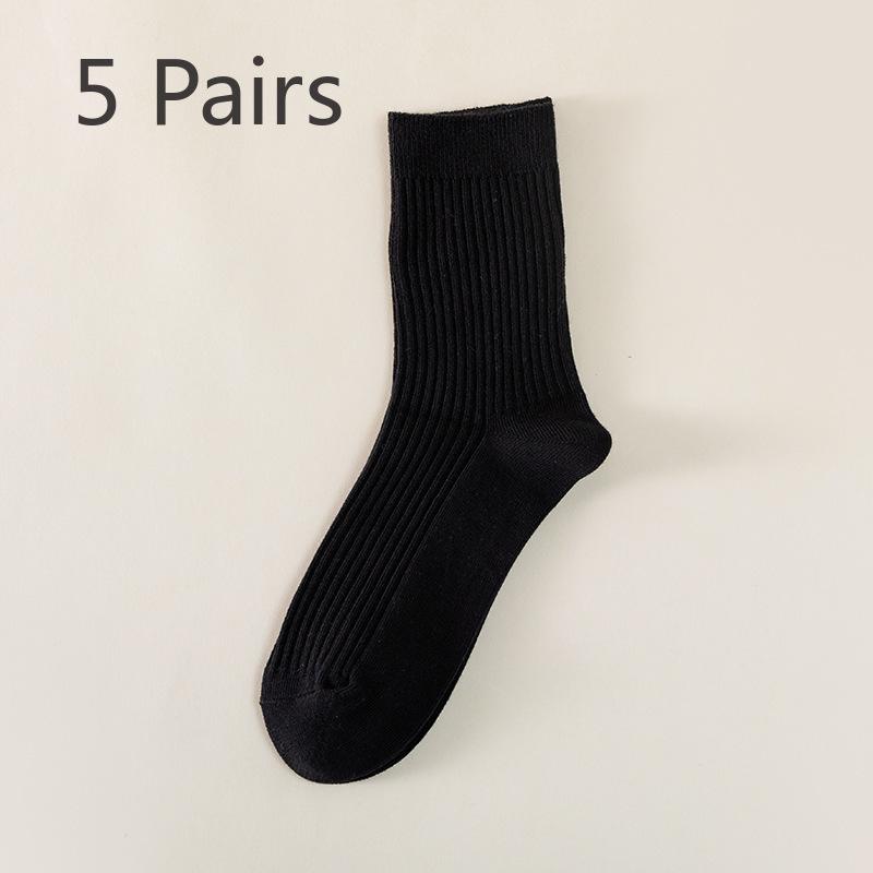 

5 пар осенне-зимних вертикальных полосатых двойных носков, женские носки средней длины с завязками, теплые, дышащие, впитывающие пот 5 Pairs чёрный