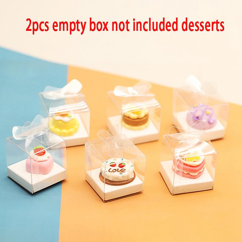 2Pcs Dollhouse Mini Clear Cake Box Dollhouse Simulation Dessert Packaging Box Dolls House Accessories Pretend Play Toys