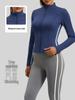 Women's Autumn & Winter Stand-up Collar Yoga Jacket, Waist-cinching Slim Fit, Long-sleeve, Outdoor Sports, Double-stitched Color-block Design.