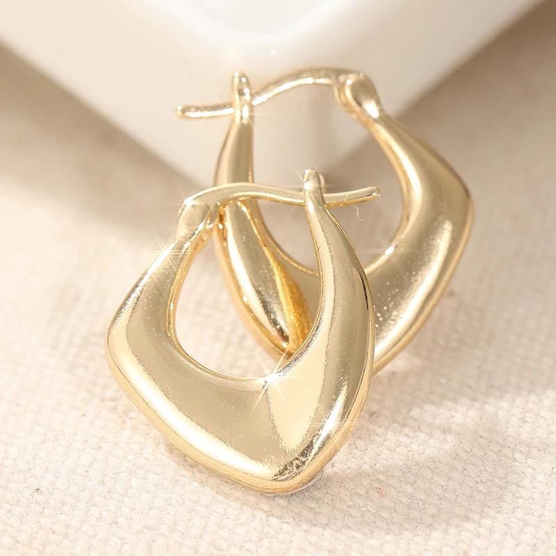 Simple  Silvery and Golden Plated Irregular Hoop Earrings Women Classic Versatile Daily Party Jewelry Accessories Crafts