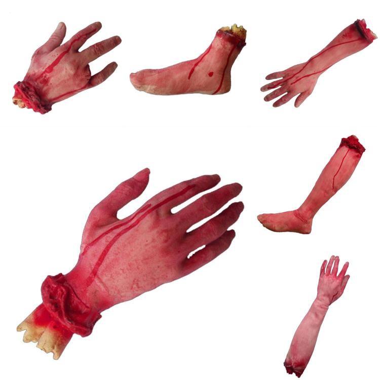 Scary Fake Halloween Body Parts Bloody Severed Arm Hand Foot Props Spoof Tricky