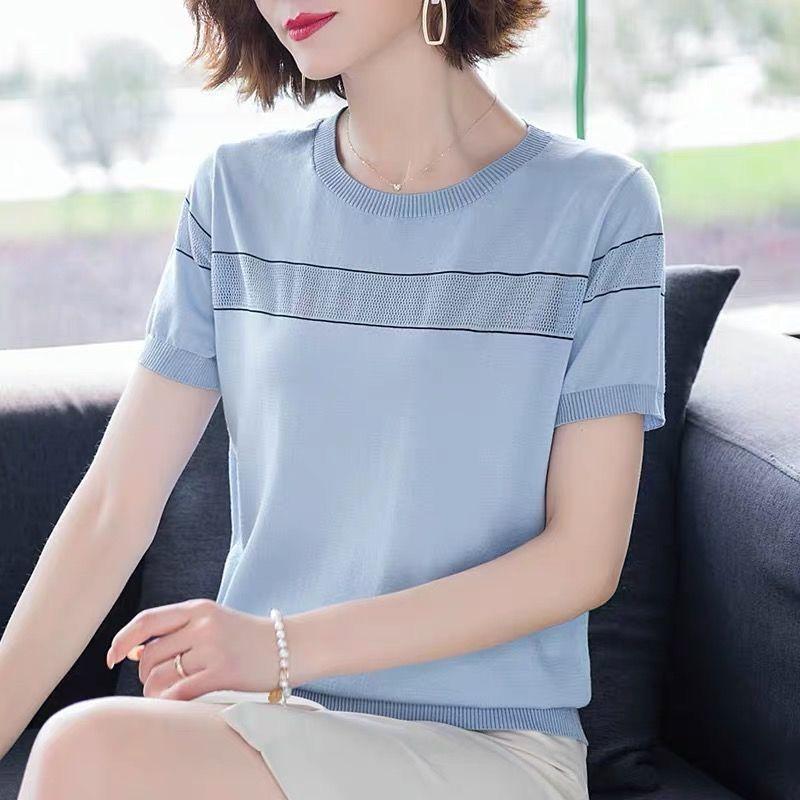 Elegant Fashion Loose Pullovers Casual Round Neck Simplicity Short Sleeve Solid T-Shirts Patchwork Thin Spring Women's Clothing