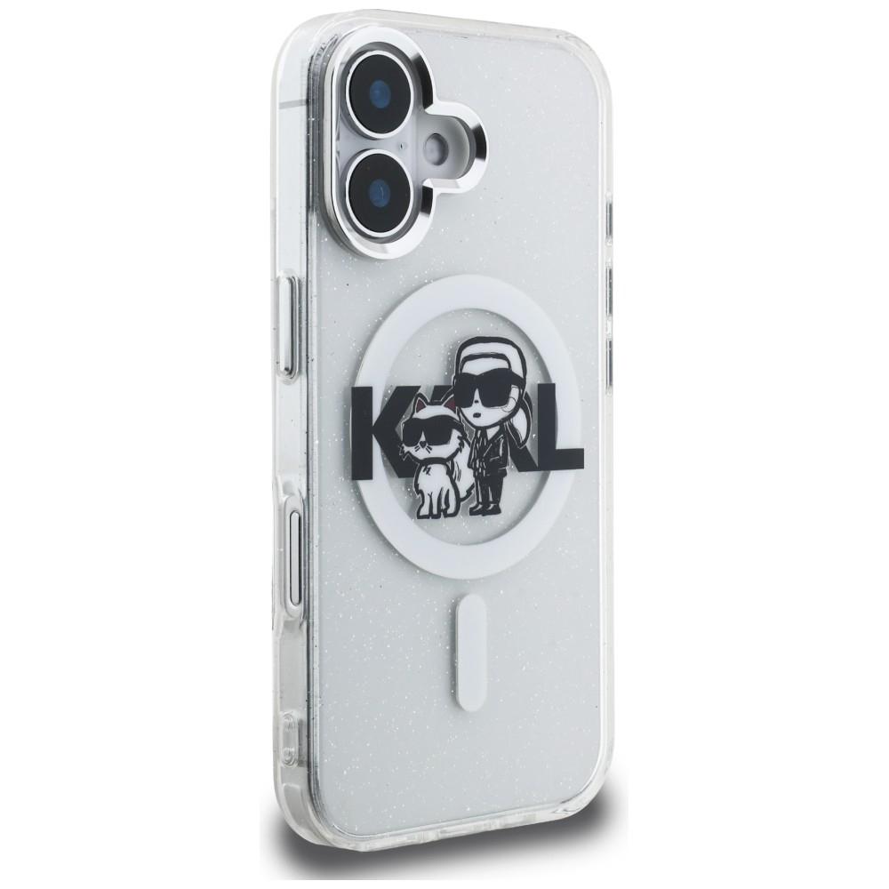 Karl Lagerfeld IML Glitter Karl & Choupette Sketch Logo MagSafe Case for iPhone 16 Transparent